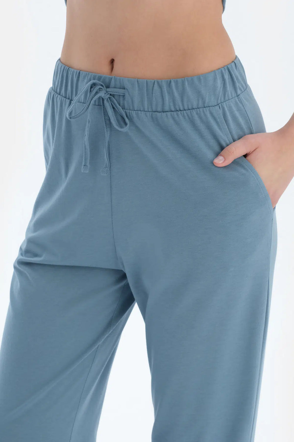 Mavi Düşük Kollu Basıc Tişört Pantolon Pijama Takımı