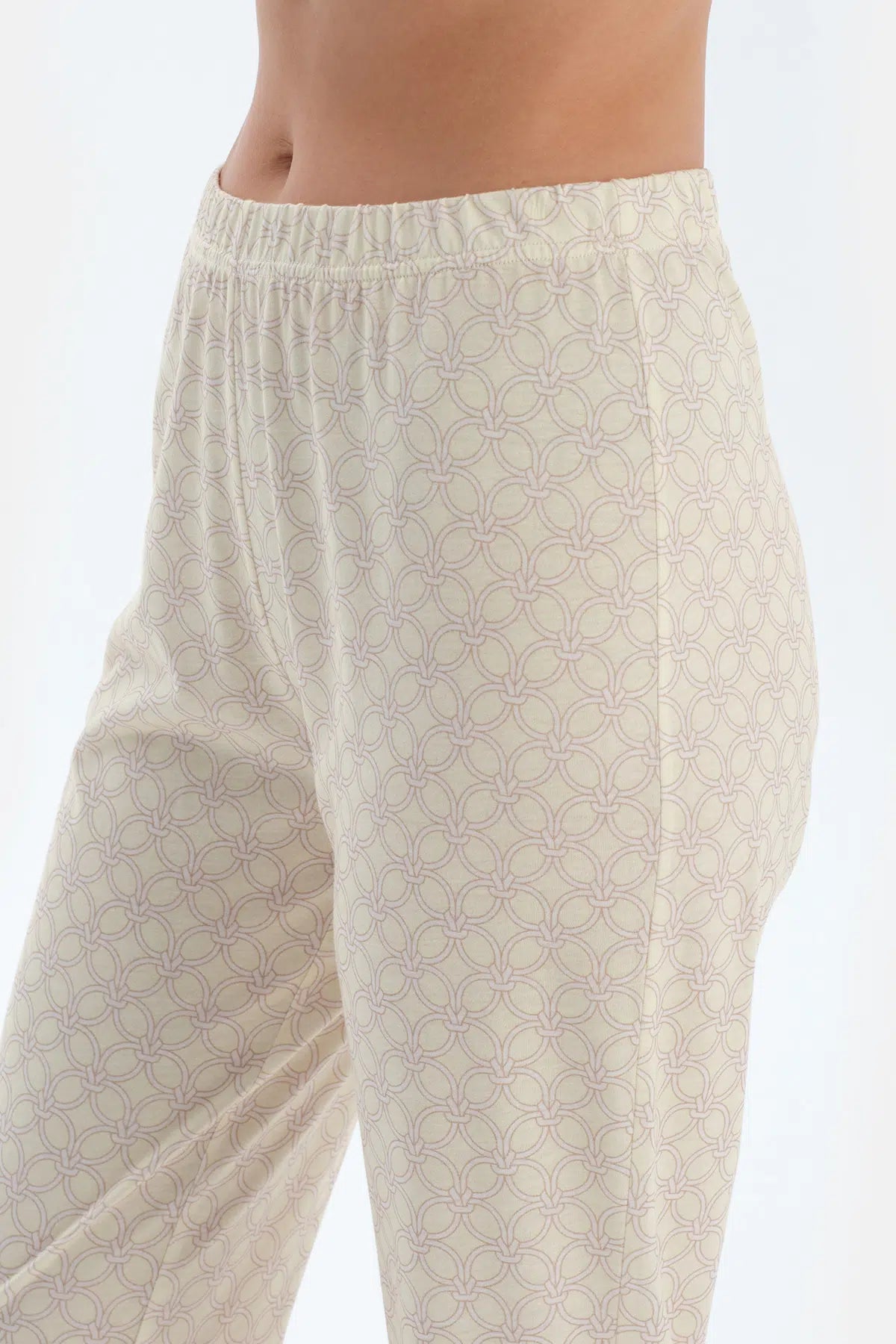 Açık Sarı Halat Desenli Gömlek Pantolon Pijama Takımı