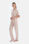 Pembe Çizgili Gömlek Pantolon Pijama Takımı