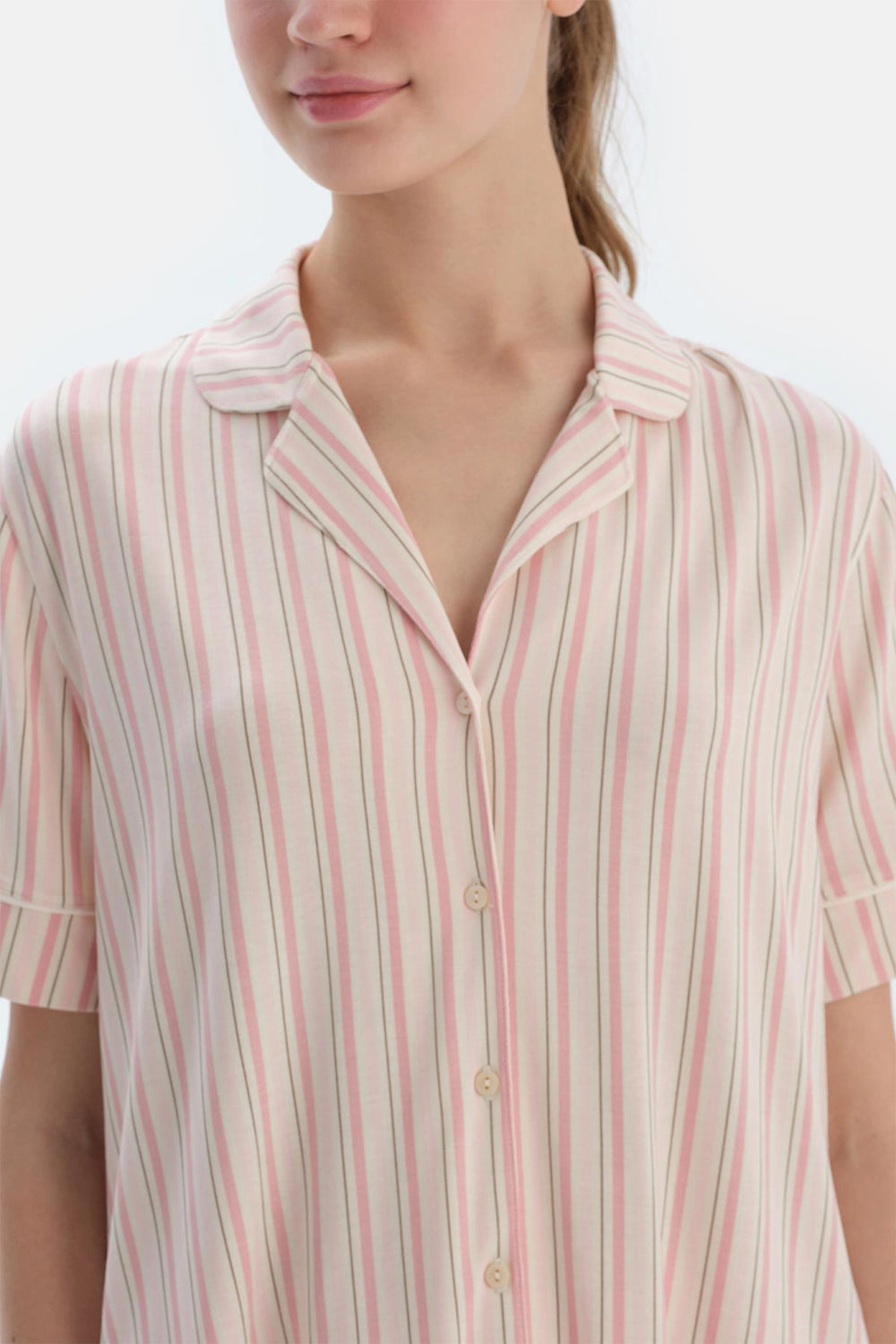 Pembe Çizgili Gömlek Pantolon Pijama Takımı