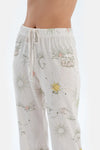 Ekru Baskı Detaylı Kısa Kollu Tişört Pantolon Pijama Takımı