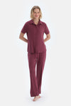 Bordo Basıc Gömlek Pantolon Pijama Takımı