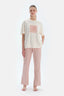 Ekru Baskı Detaylı Kısa Kollu Tişört Pantolon Pijama Takımı