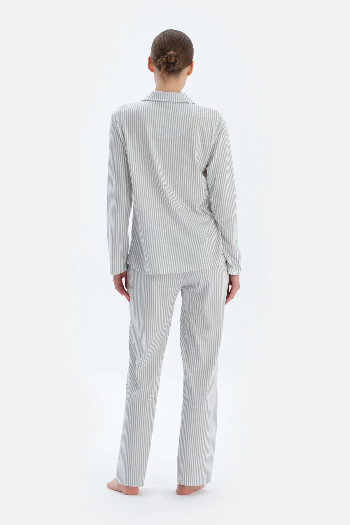 Ada Çayı Çizgili Basıc Gömlek Pantolon Pijama Takımı
