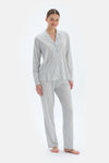 Ada Çayı Çizgili Basıc Gömlek Pantolon Pijama Takımı