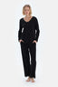 Siyah Dantel Detaylı V Yaka Uzun Kollu Tişört Pantolon Pijama Takımı