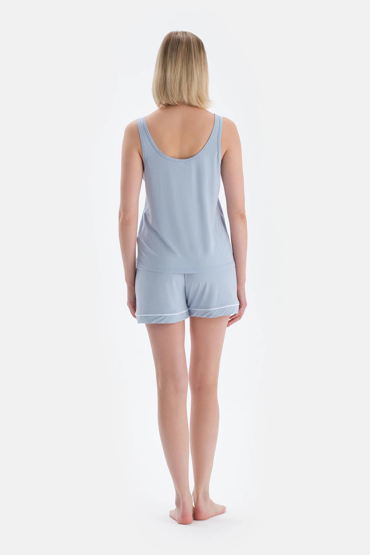 Buz Mavisi Cool Touch V Yaka Modal Atlet Şort Pijama Takımı