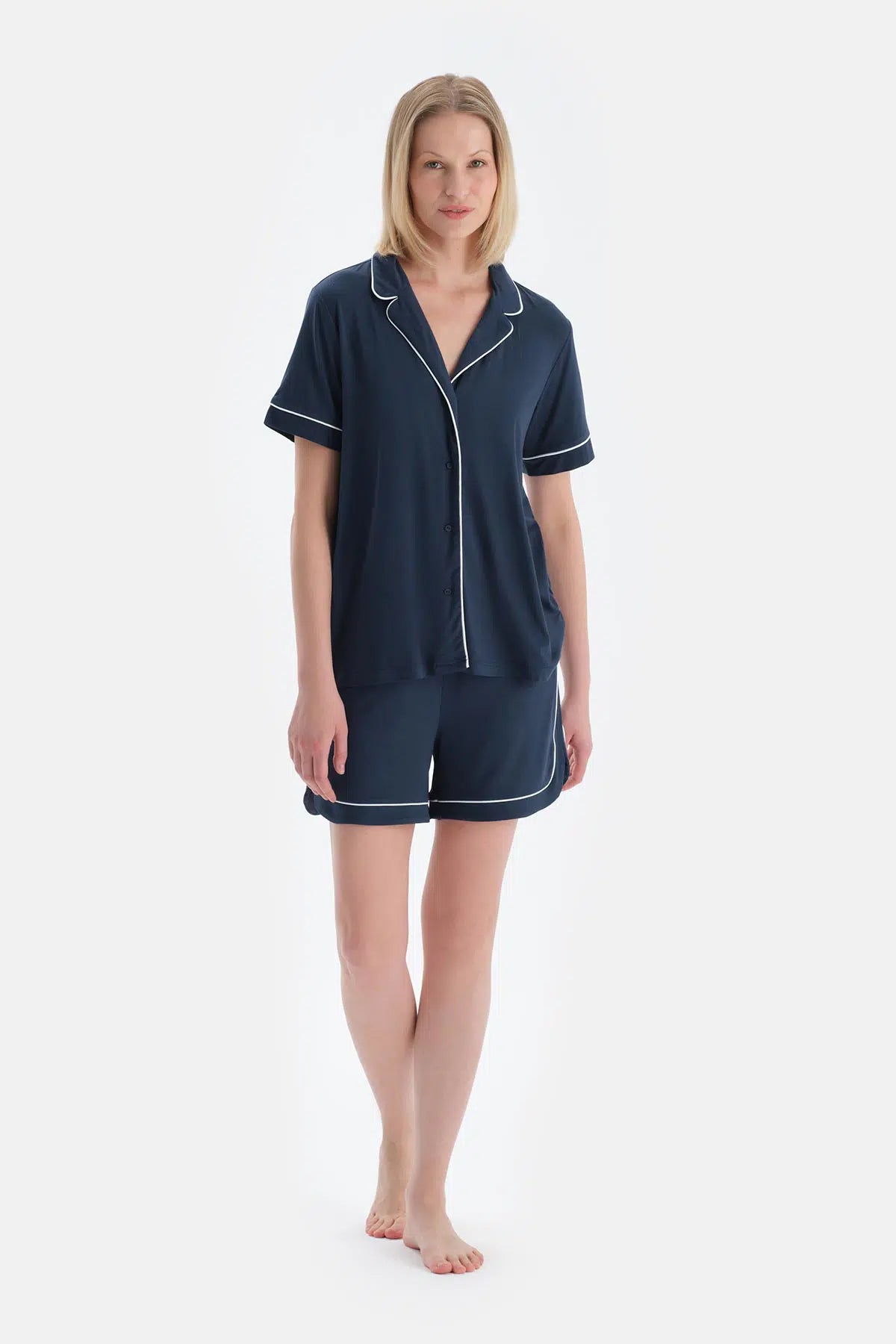 Indigo Cool Touch Biye Detaylı Gömlek Şort Pijama Takımı