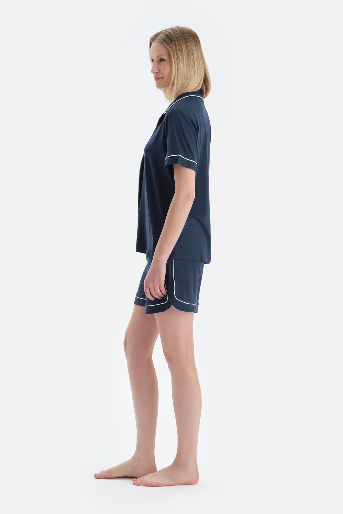 Indigo Cool Touch Biye Detaylı Gömlek Şort Pijama Takımı
