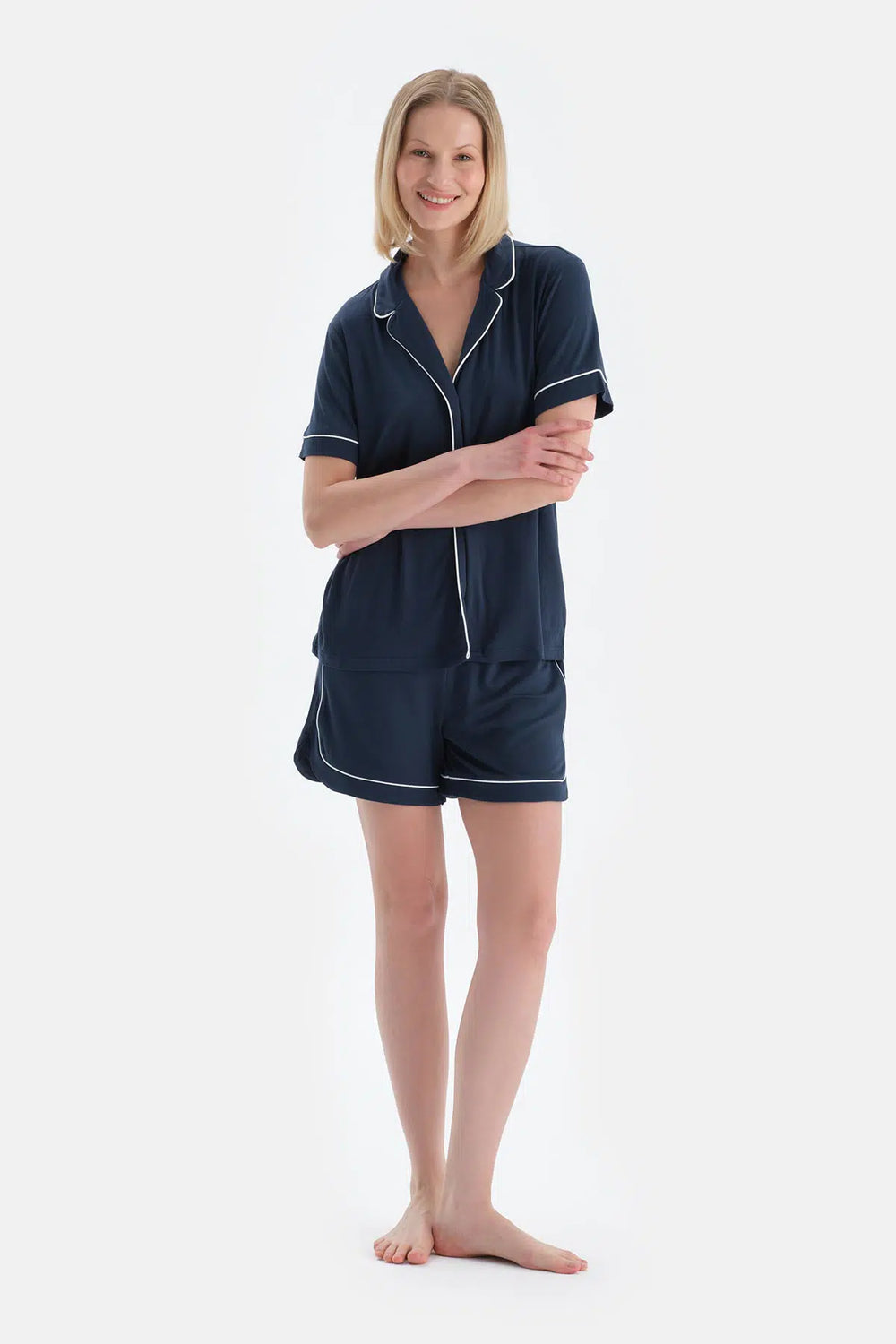 Indigo Cool Touch Biye Detaylı Gömlek Şort Pijama Takımı