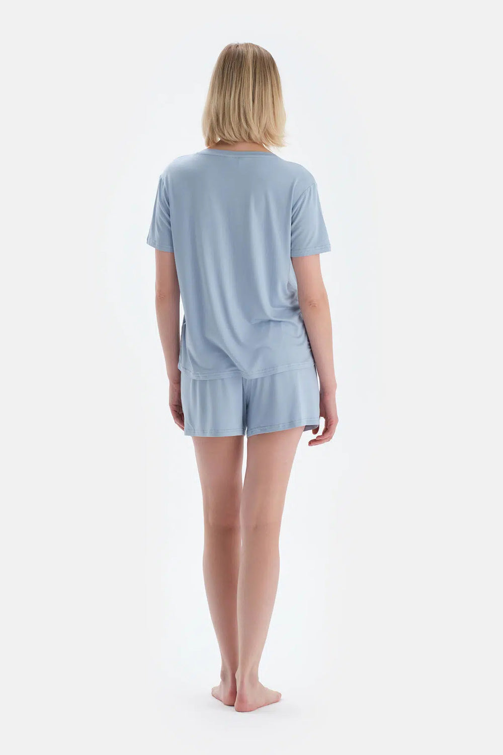 Buz Mavisi Cool Touc V Yaka Tişört Şort Pijama Takımı