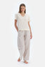 Ekru V Yaka Dokuma Pantolonlu Pijama Takımı