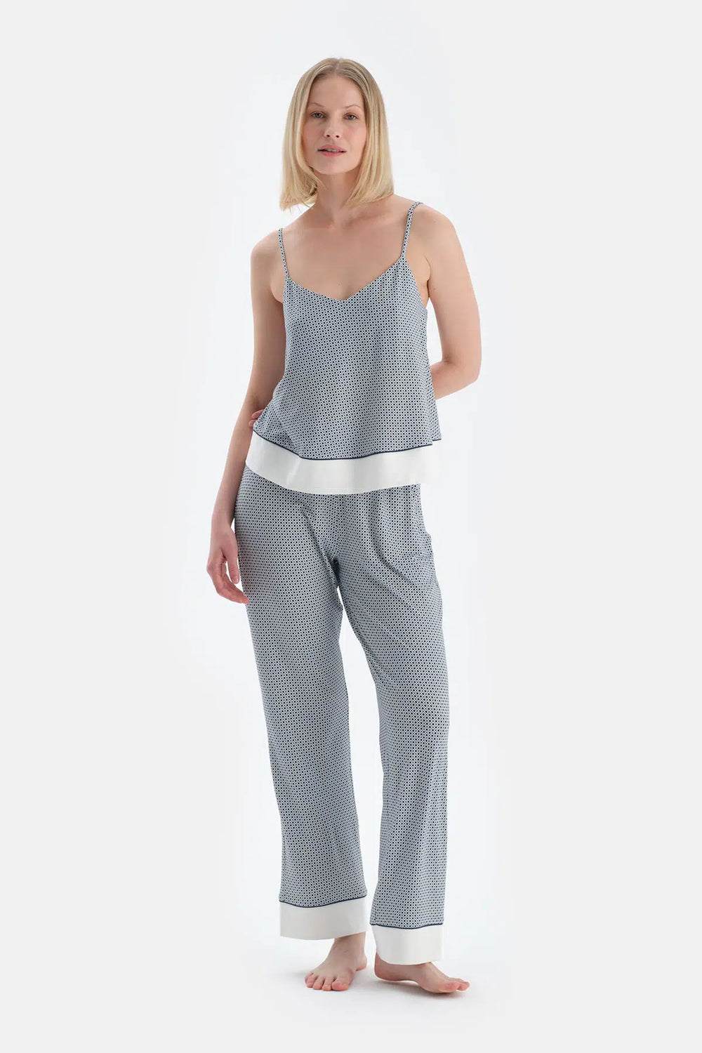 Lacivert Metraj Desenli Atlet Pantolon Pijama Takımı