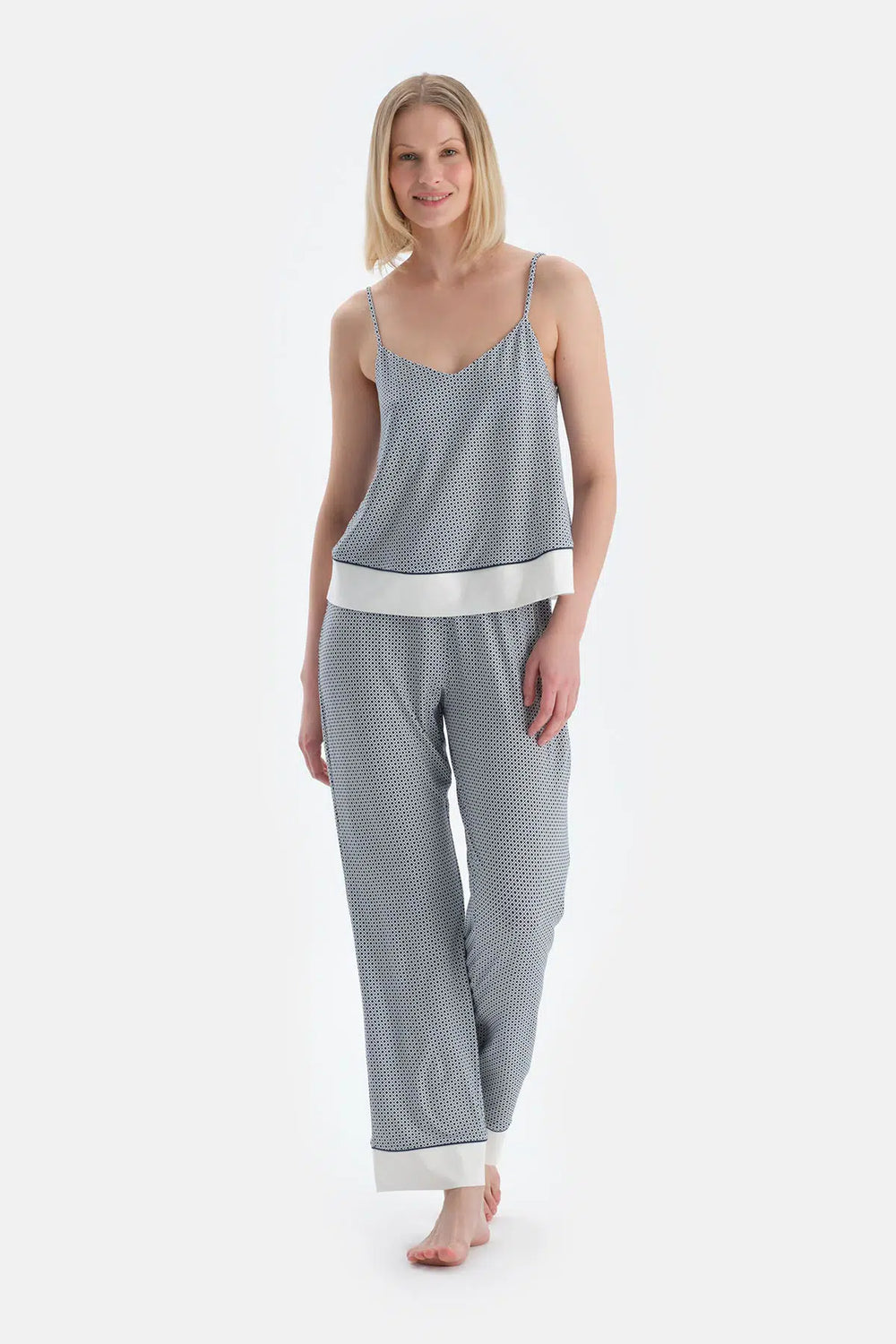 Lacivert Metraj Desenli Atlet Pantolon Pijama Takımı