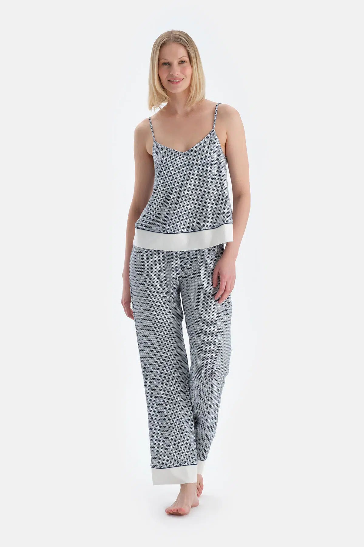 Lacivert Metraj Desenli Atlet Pantolon Pijama Takımı