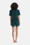 Koyu Yeşil Biye Detaylı Penye Modal Gömlek Şort Pijama Takımı