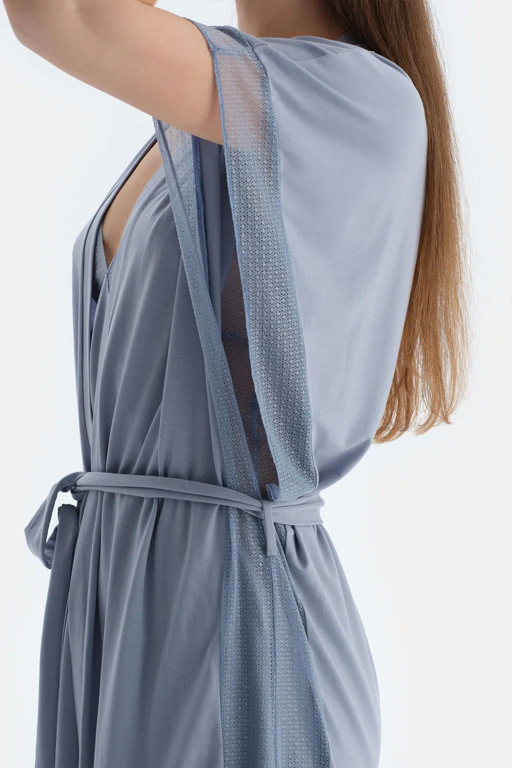 Buz Mavisi Dantel Detaylı Sabahlık