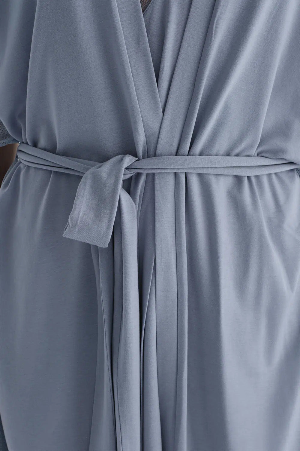 Buz Mavisi Dantel Detaylı Sabahlık