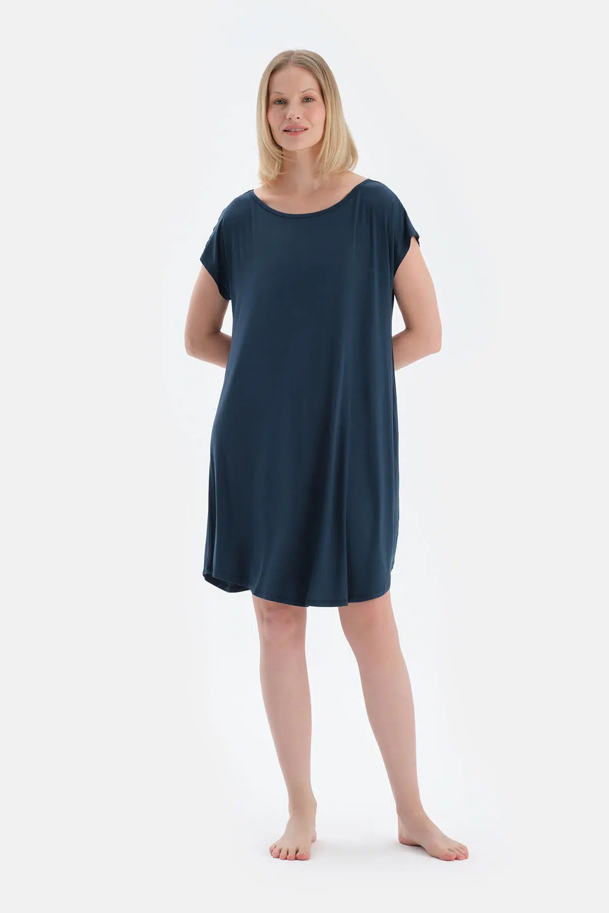 Indigo Cool Touch Bisiklet Yaka Kısa Kollu Gecelik