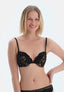 Siyah Önü Aksesuar Detaylı Dantelli Sütyen