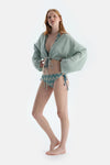 Mint Yeşili Önden Bağlamalı Kısa Gömlek