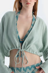 Mint Yeşili Önden Bağlamalı Kısa Gömlek