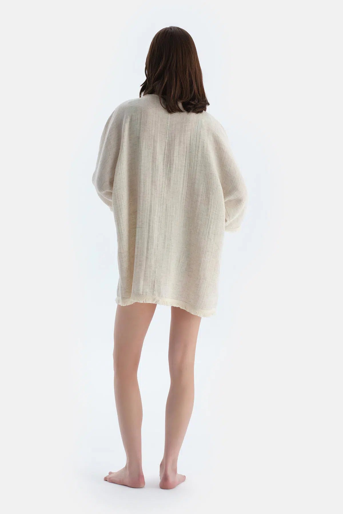 Ekru İp Bağlama Detaylı Kimono