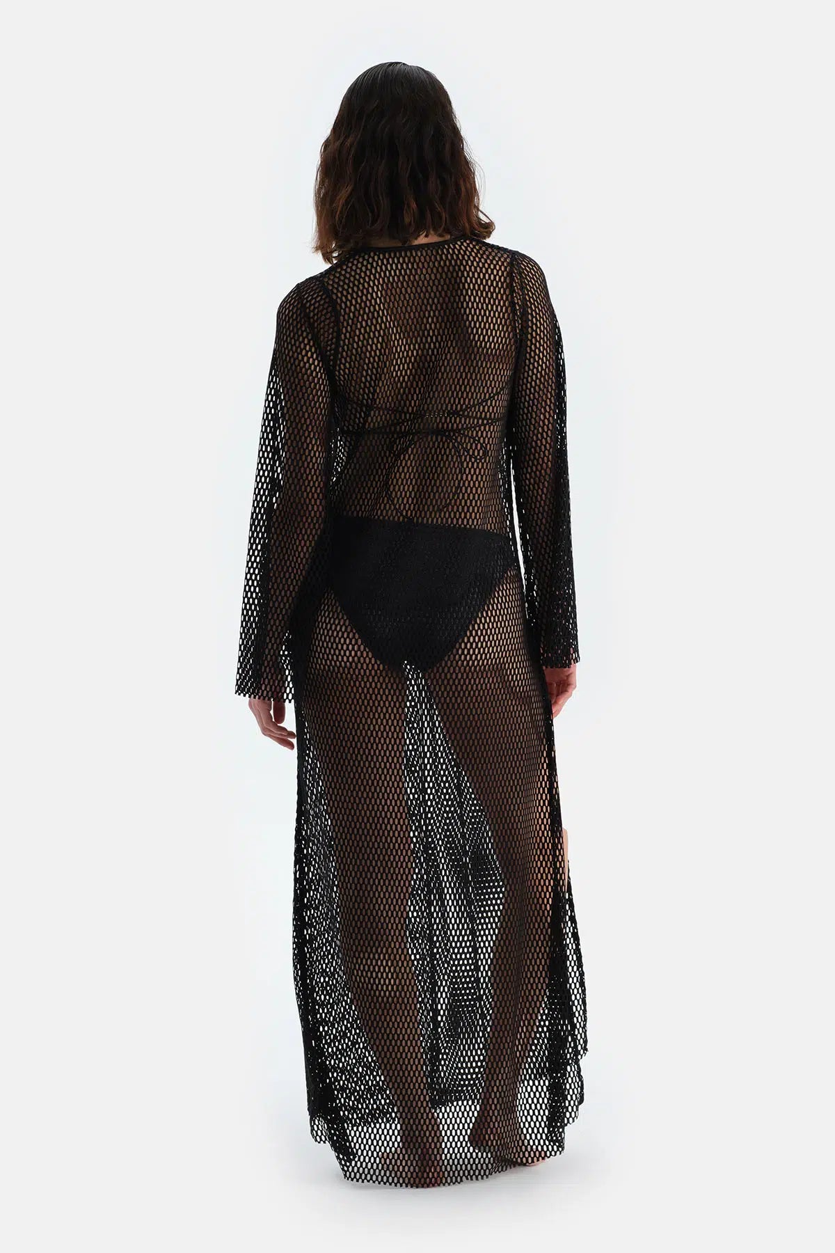 Siyah File Uzun Kol Elbise