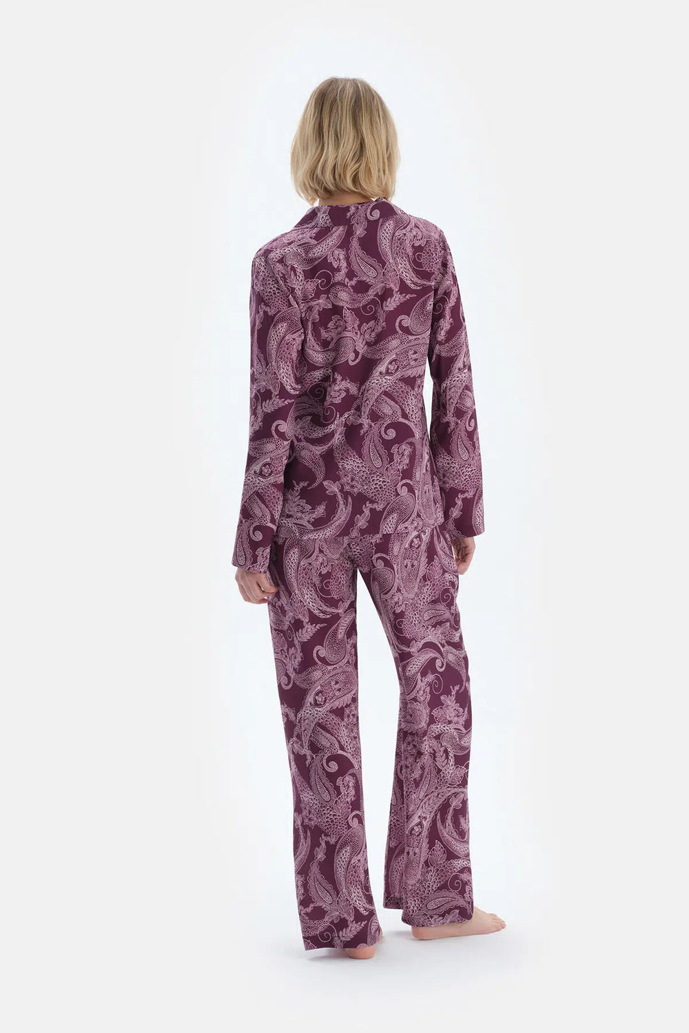 Mürdüm Şal Desenli Dokuma Pantolon Pijama Altı