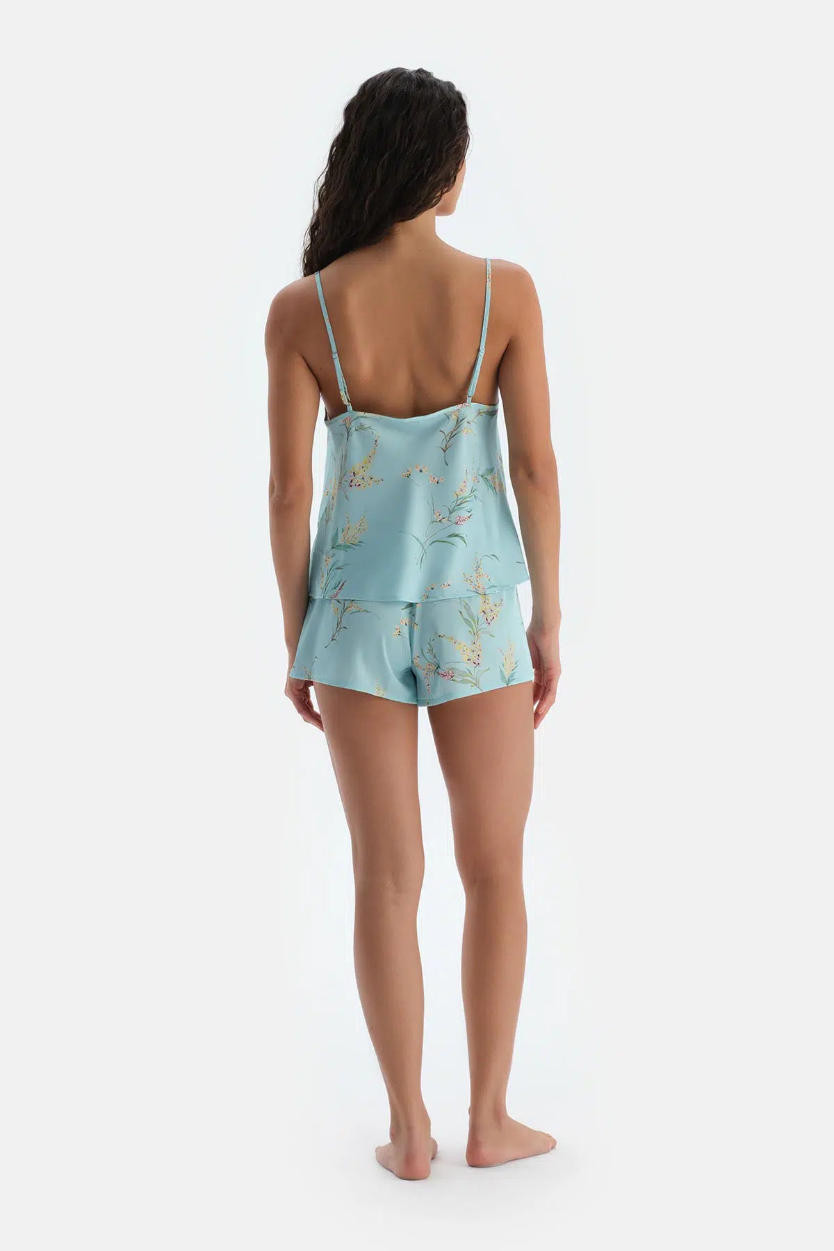 Mavi Baskılı Saten Şort