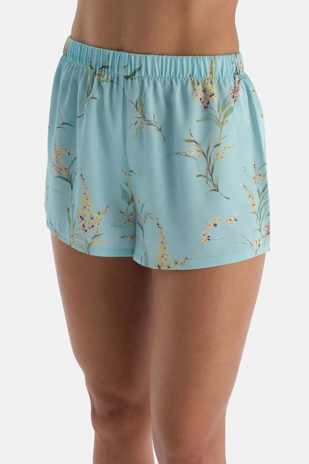 Mavi Baskılı Saten Şort