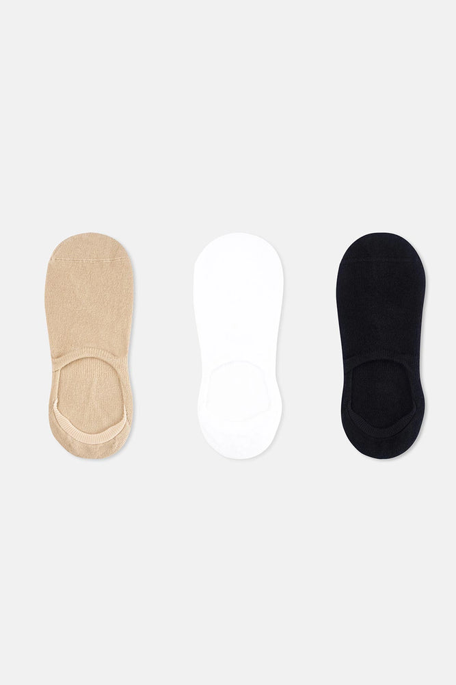 Beyaz-Siyah-Ten Kadın 3'lü Görünmez Çorap