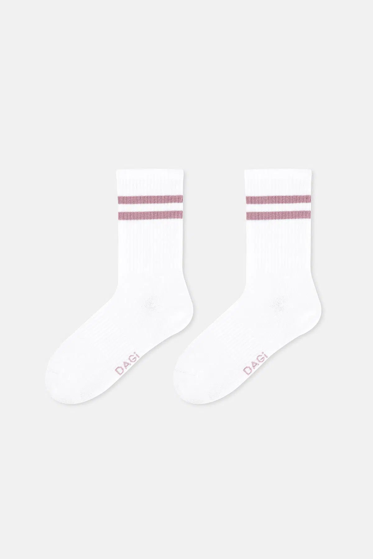 Beyaz Kadın Çizgi Desenli Spor Çorap
