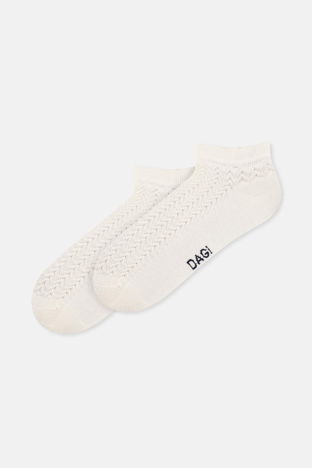 Ekru-Lacivert Kadın 2'li Zigzak Desenli Bambu Patik Çorap