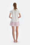Ekru Nakış Detaylı Dokuma Şortlu Pijama Takımı