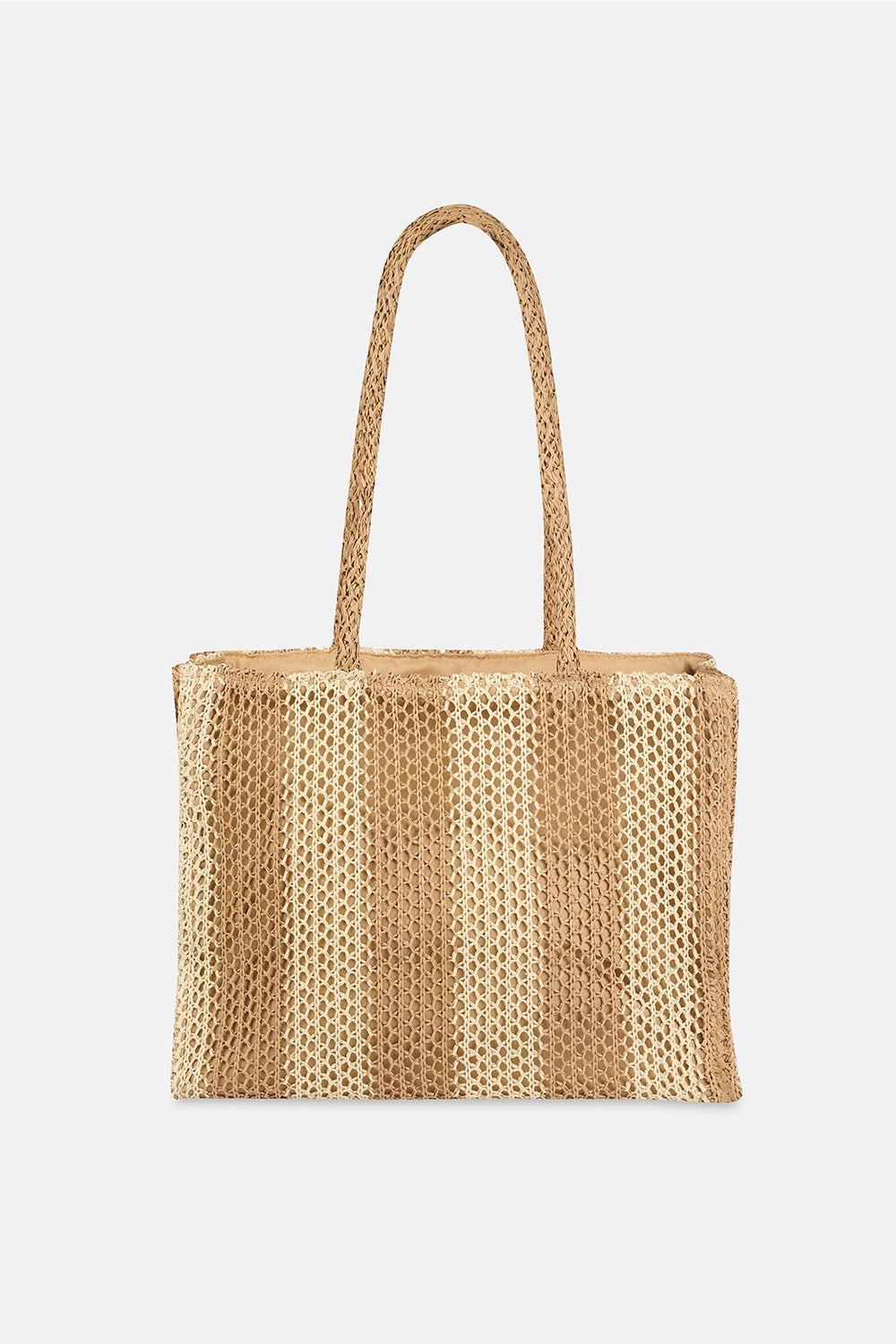 Bej-Ekru Kadın Kalın Çizgili Hasır Plaj Çantası
