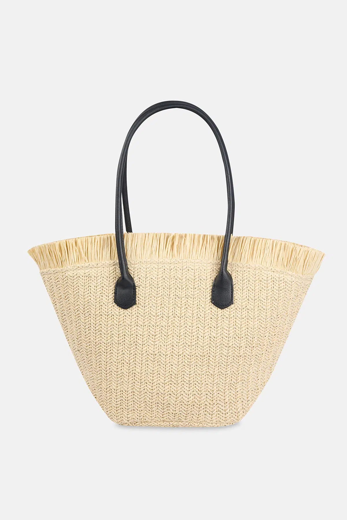 Ekru Kadın Püskül Detaylı Hasır Plaj Çantası