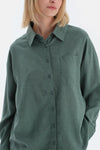 Yeşil Uzun Kollu Keten Lyocell Karışımlı  Dokuma Gömlek