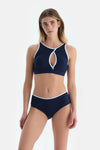 Lacivert Halter Yaka Bikini Üst