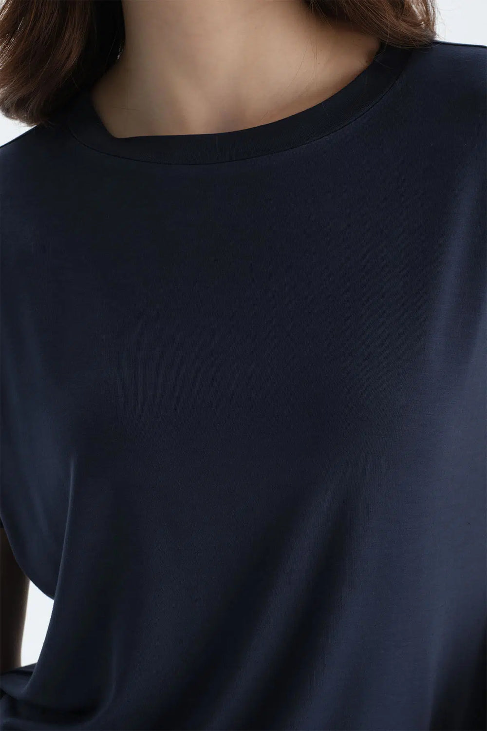 Lacivert Düşük Omuzlu Kısa Kollu Viskon Tişört Şort Pijama Takımı