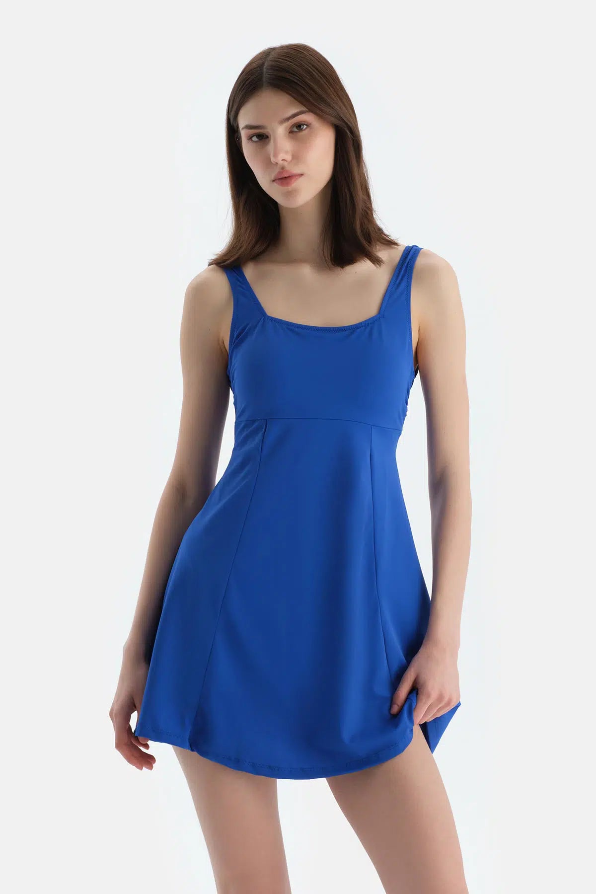 Sax Mavisi Kare Yaka Elbiseli Mayo