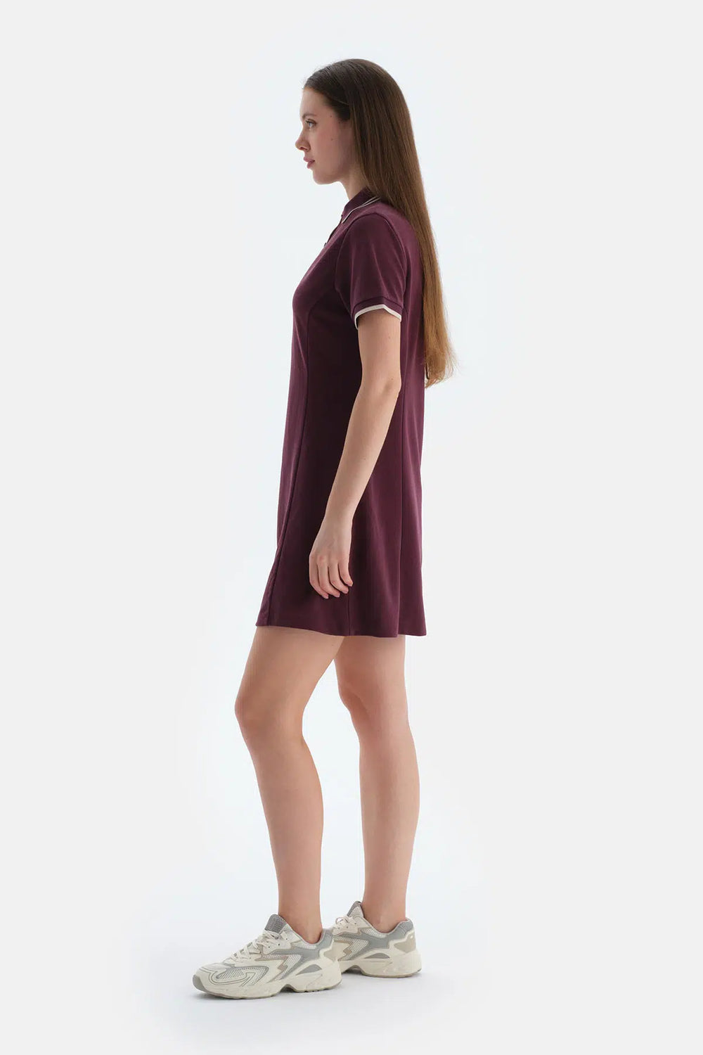 Mürdüm Kadın Modal Karışımlı Kısa Kollu Düğmeli Elbise