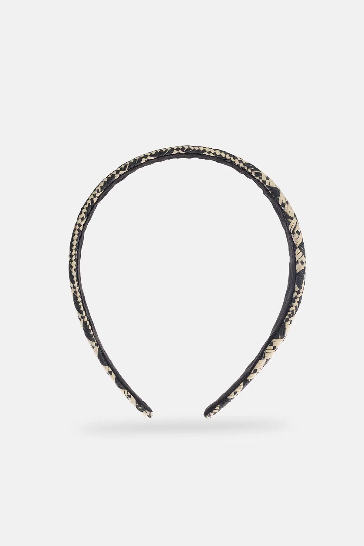 Ekru-Siyah Kadın Hasır Taç Kare Desenli