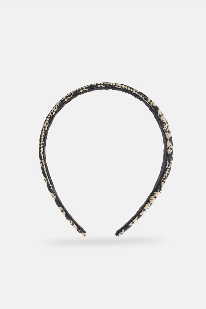 Ekru-Siyah Kadın Hasır Taç Kare Desenli