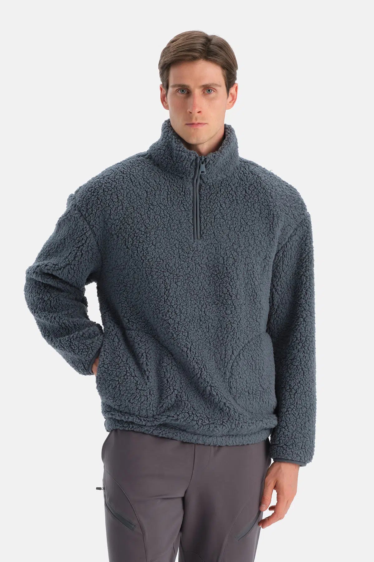Füme Erkek Yarım Fermuarlı Sweatshırt