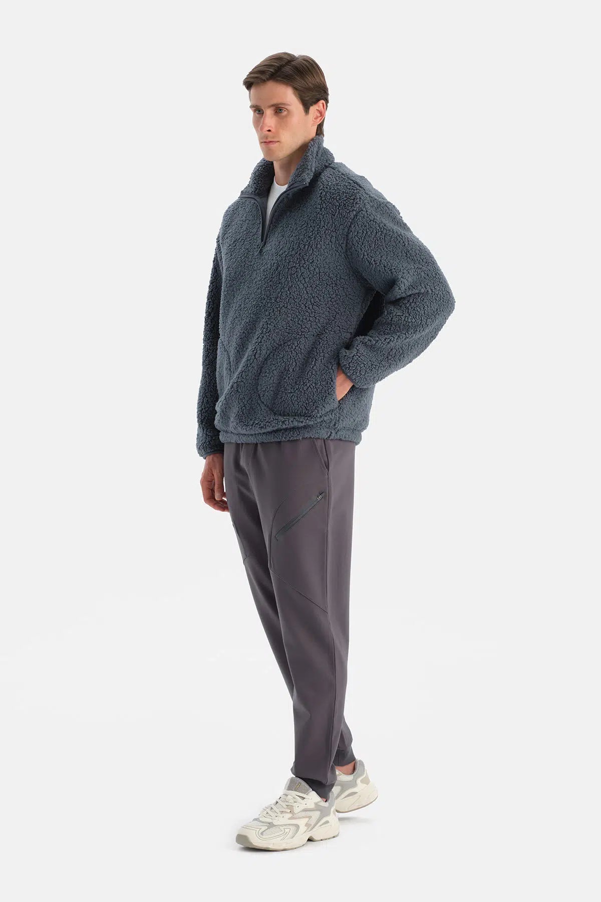 Füme Erkek Yarım Fermuarlı Sweatshırt