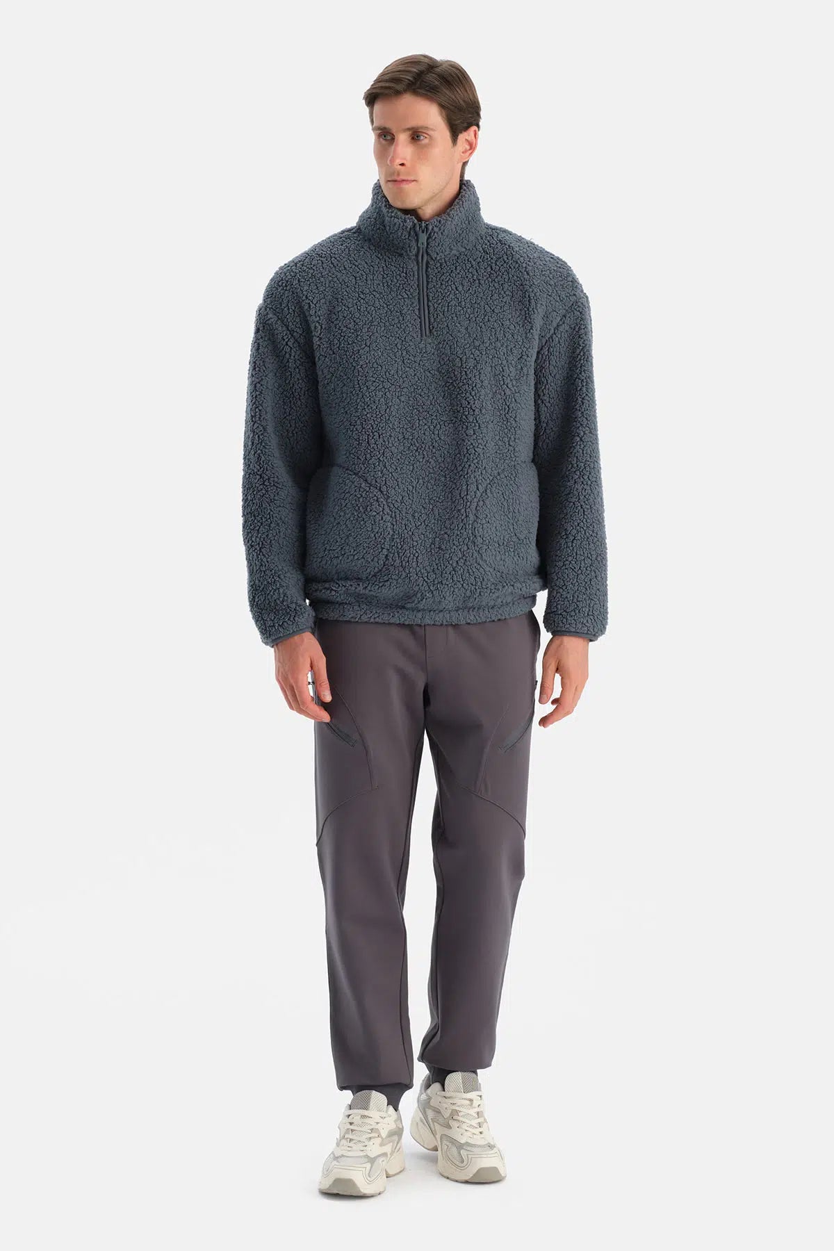 Füme Erkek Yarım Fermuarlı Sweatshırt