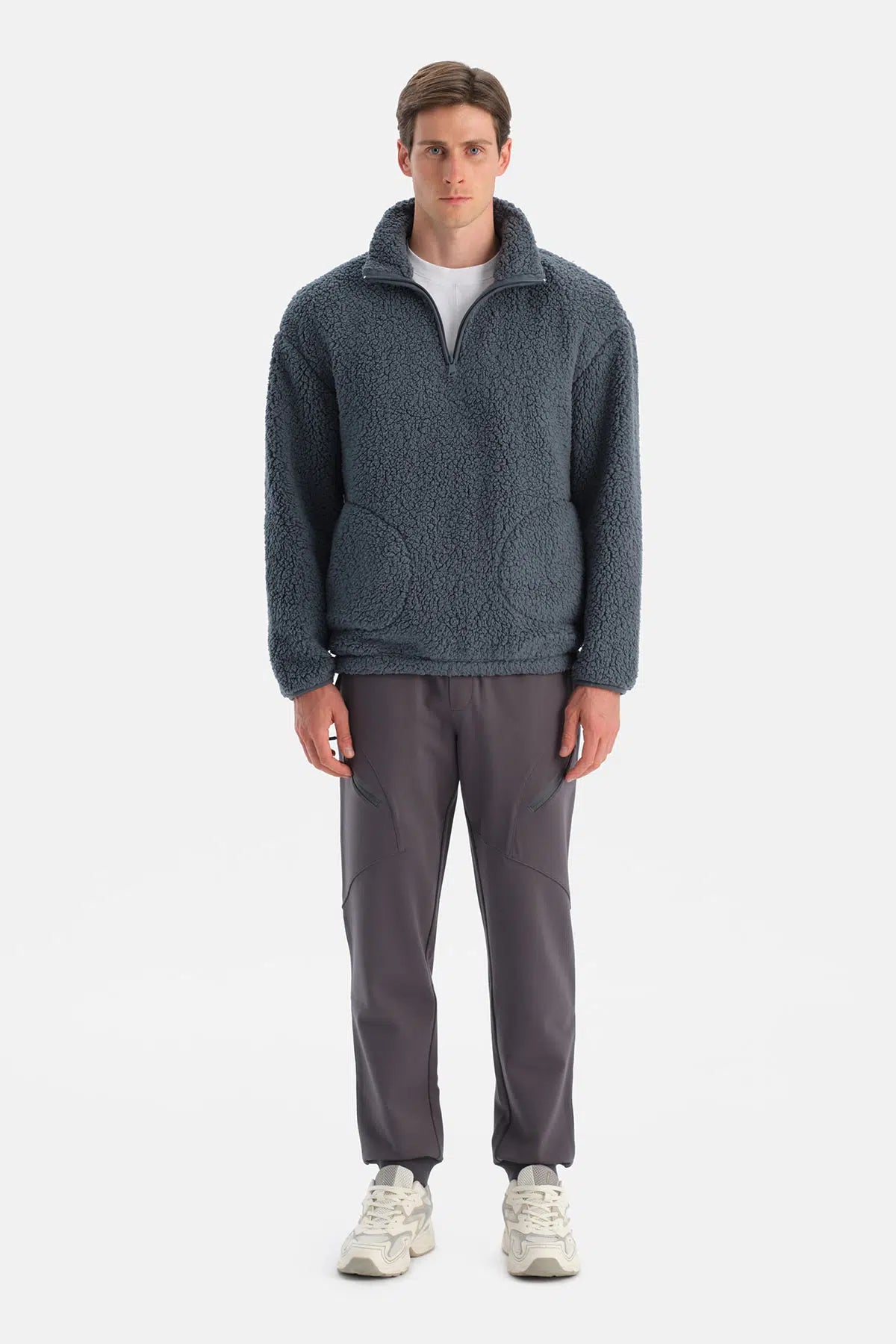 Füme Erkek Yarım Fermuarlı Sweatshırt