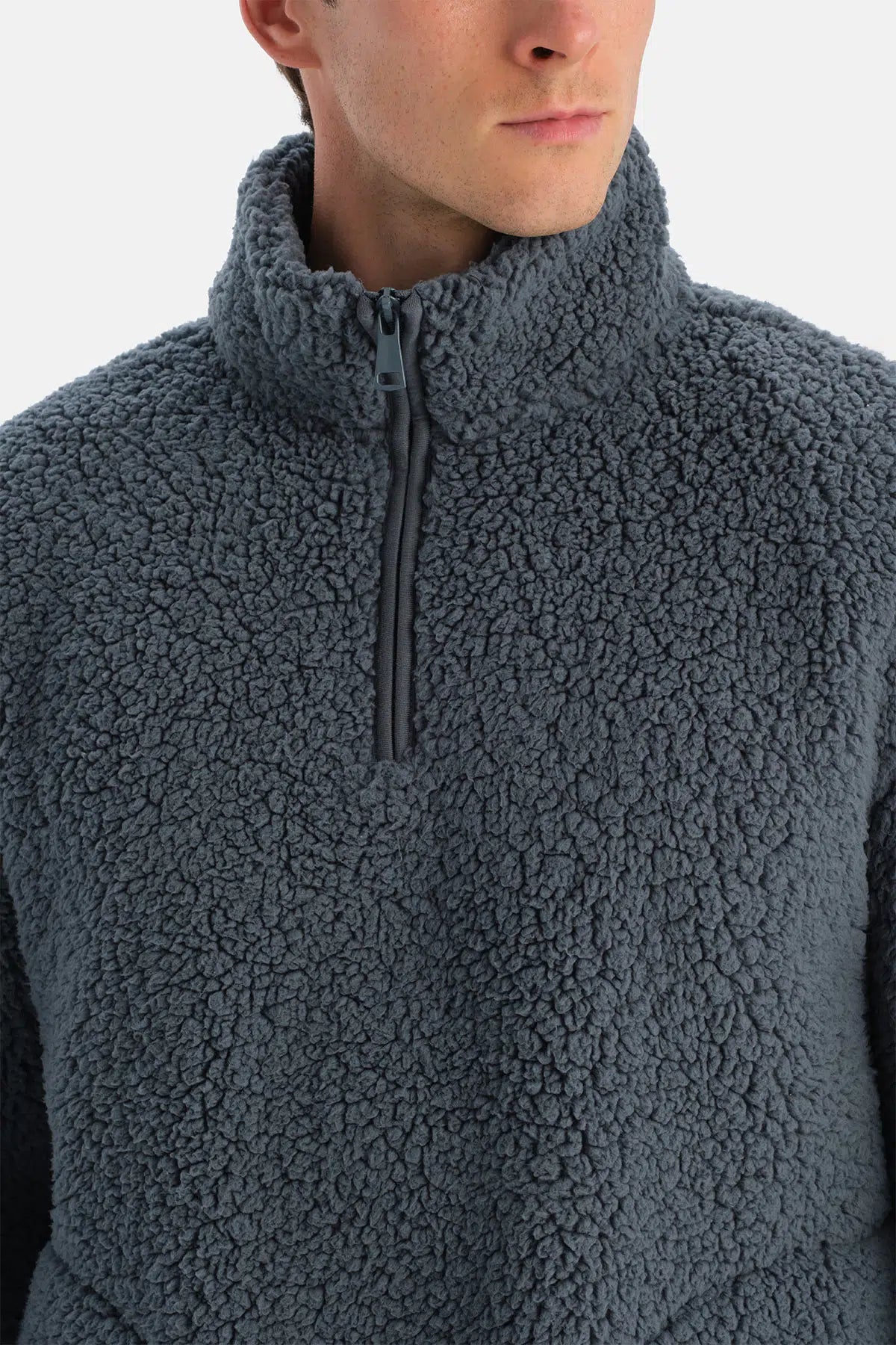 Füme Erkek Yarım Fermuarlı Sweatshırt
