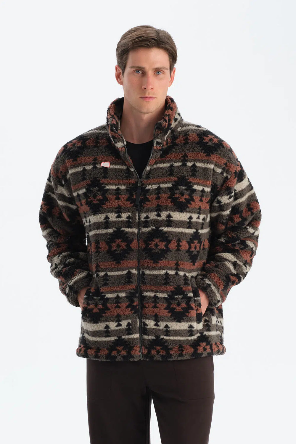 ERKEK ETNİK DESEN BASKILI POLAR SWEATSHIRT